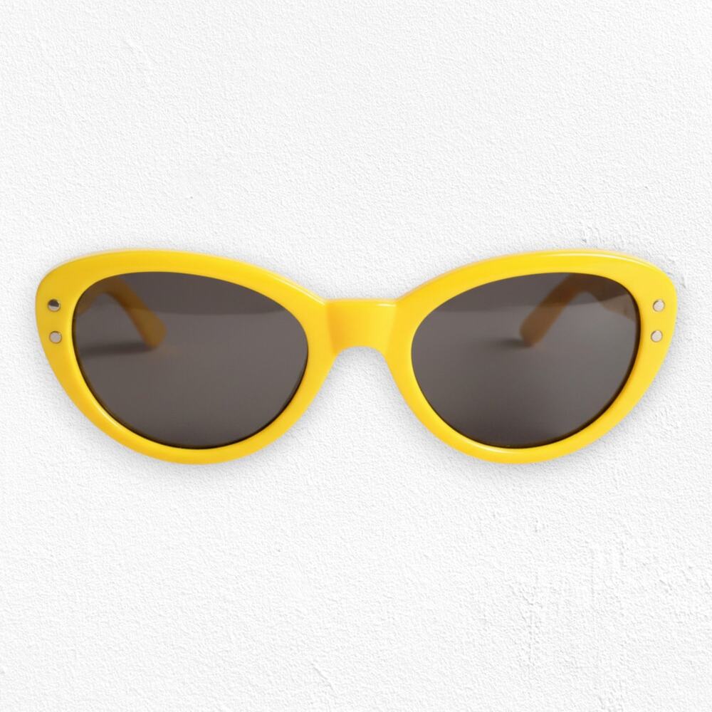 Vintage 1950s Yellow Mod Cat Eye Sunglasses Brown Lens Retro Statement Eyewear